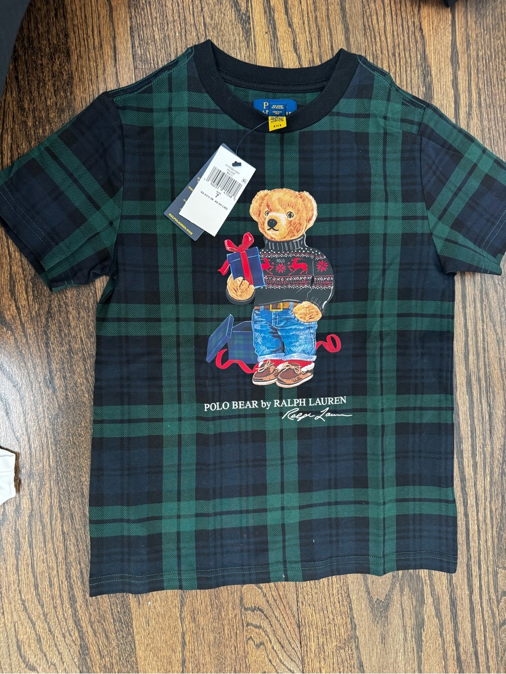Ralph Lauren Kids Polo Bear Plaid T‑Shirt - Green/Black